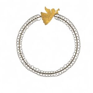 Vintage Angel Christmas Card Holder Wreath Gold Metal Wall Decor Display